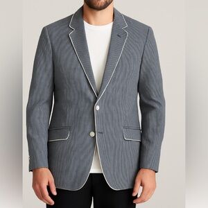 Paolo‎ Solari Men Blazer Blue Pinstripe Trim 100% Linen Hamptons Summer 48L